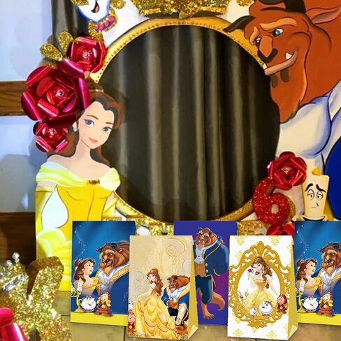 16 Pcs Beauty and The Beast Party Bags Princess Belle Party Favor Bag Beauty and The Beast Party Supplies,Double Sided Printing Gift Bags, Candy Bags for Beauty and The Beast Birthday Party Decoration in Kuwait
