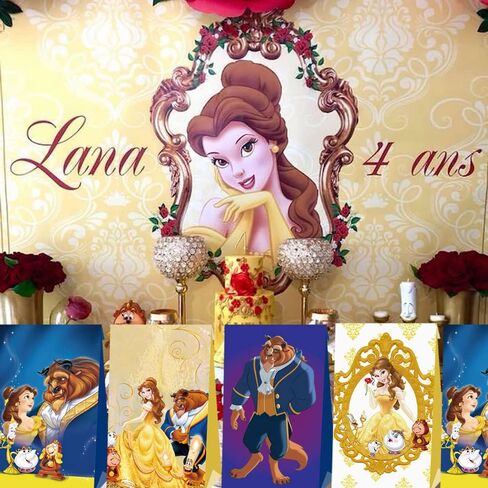 16 Pcs Beauty and The Beast Party Bags Princess Belle Party Favor Bag Beauty and The Beast Party Supplies,Double Sided Printing Gift Bags, Candy Bags for Beauty and The Beast Birthday Party Decoration in Kuwait