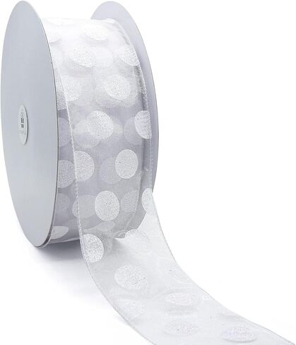 CT CRAFT LLC أورجانزا مع شريط سلكي بنقاط فضية لامعة - 2.5 بوصة × 50 ياردة لعيد الميلاد، الزفاف، ديكور المنزل، تغليف الهدايا، صناعة القوس، إكليل الزهور، الحرف اليدوية in Kuwait