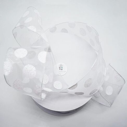 CT CRAFT LLC أورجانزا مع شريط سلكي بنقاط فضية لامعة - 2.5 بوصة × 50 ياردة لعيد الميلاد، الزفاف، ديكور المنزل، تغليف الهدايا، صناعة القوس، إكليل الزهور، الحرف اليدوية in Kuwait