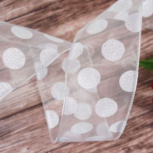 CT CRAFT LLC أورجانزا مع شريط سلكي بنقاط فضية لامعة - 2.5 بوصة × 50 ياردة لعيد الميلاد، الزفاف، ديكور المنزل، تغليف الهدايا، صناعة القوس، إكليل الزهور، الحرف اليدوية in Kuwait