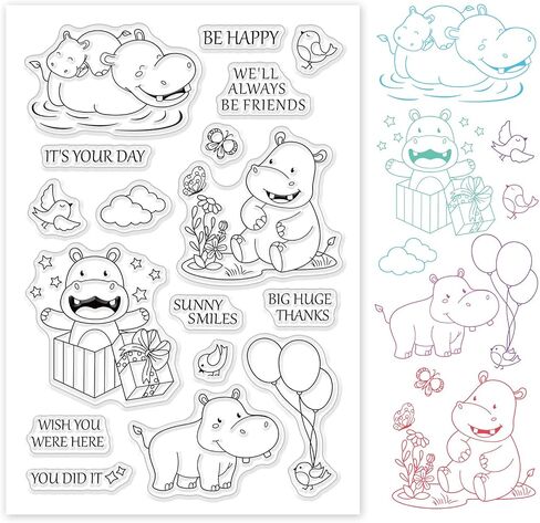 GLOBLELAND Happy Hippo Silicone Clear Stamps Transparent Stamps for People Birthday Valentine's Day Cards Making DIY Scrapbooking Photo Album Decoration Paper Craft in Saudi Arabia