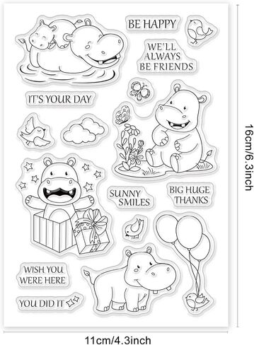 GLOBLELAND Happy Hippo Silicone Clear Stamps Transparent Stamps for People Birthday Valentine's Day Cards Making DIY Scrapbooking Photo Album Decoration Paper Craft in Saudi Arabia