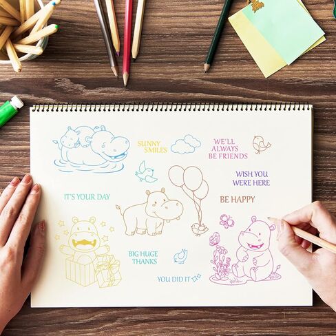 GLOBLELAND Happy Hippo Silicone Clear Stamps Transparent Stamps for People Birthday Valentine's Day Cards Making DIY Scrapbooking Photo Album Decoration Paper Craft in Saudi Arabia