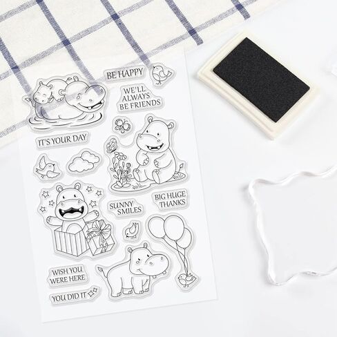 GLOBLELAND Happy Hippo Silicone Clear Stamps Transparent Stamps for People Birthday Valentine's Day Cards Making DIY Scrapbooking Photo Album Decoration Paper Craft in Saudi Arabia