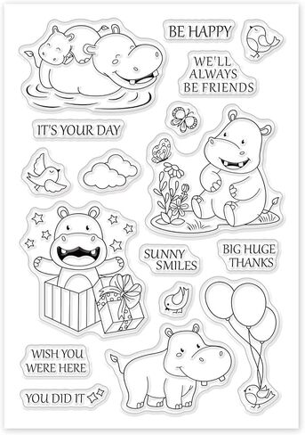 GLOBLELAND Happy Hippo Silicone Clear Stamps Transparent Stamps for People Birthday Valentine's Day Cards Making DIY Scrapbooking Photo Album Decoration Paper Craft in Saudi Arabia