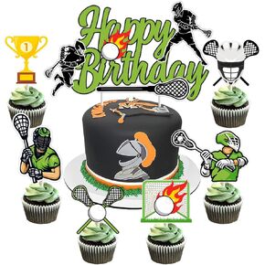 Lacrosse Cake Cupcake Toppers for Boys, Green Lacrosse Birthday Party Decorations Happy Birthday Cake Cupcake Topper for Boy Sport Theme Birthday Party in Saudi Arabia