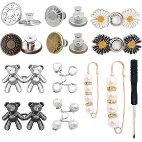 12 مجموعة من دبابيس زر الجينز، قابلة للتعديل بدون خياطة، معدنية قابلة للفصل، سراويل بديلة لشد الخصر، مشبك لؤلؤ، مشبك شال سترة، دبابيس صناعية، دبابيس أمان ممتدة لسراويل الجينز الفضفاضة in Kuwait