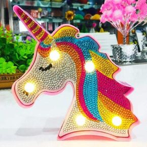YOBEYI Diamond Painting Unicorn with LED Lights DIY Special Shaped Full Drill Crystal Diamond Drawing Bedside Lamp for Home Decoration (Unicorn)