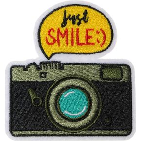 JPT - Just Smile Camera Photo Cute Cartoon Embroidered Applique Iron/Sew on Patches Badge Cute Logo Patch on Vest Jacket Shirt Hat Jean Clothing Bag in Kuwait
