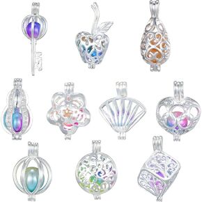 10Pcs Bright Silver Cute Pearl Bead Cages Pendant Wholesale Essential Oil Scent Diffuser Locket Cage Charms for DIY Bracelet Necklace Earrings Jewelry Making in Kuwait