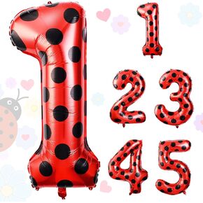 40 Inch Ladybug Large Number 5 Balloon Birthday Decorations Supplies Black Red Polka Dots Ladybird Dots Theme Number Balloons for 5th Birthday Party Baby Shower in Kuwait