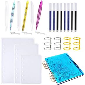 Allazone 30 PCS Pen Shape Resin Mould and Notebook Cover Resin Casting Moulds Set with Book Rings, Ballpoint Refill Pens for Pen Notebook Making Resin Moulds in Kuwait