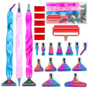 Diamond Painting Metal Tips, 28Pcs Diamond Painting Pen Accessories Tools Kits for DIY, Screw Thread Tips, 5D Diamond Painting Tools with 6 Clay, for DIY Craft, Embroidery Decor, Colorful in Saudi Arabia