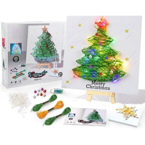 Sanlebi DIY Christmas Tree String Art Kit with LED Light - Christmas Home Decorations Xmas Ornaments Craft Creativity Kit New Year Unique Gift Handmade Art for Adults, Kids Age 6 7 8 9 Years Old in Kuwait