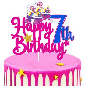 8th Birthday Roller Skate Happy Birthday Cake Topper - Colorful 80s 90s Rolling Retro Hip Hop Theme Party Cake Decoration Supplies for Girls Kids in Saudi Arabia