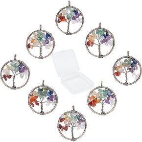 SUNNYCLUE 10 Colors Tree of Life Charms Pendants Gemstone Crystal Stone Pendant Colorful Half Round Hollow Chakra Charm for Balancing Yoga DIY Bracelets Jewelry Crafts Supplies