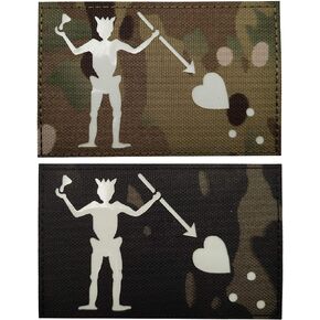 Edward Teach Blackbeard Pirate Flag IR Infrared Reflective Patch - Tactical Military Badges Decorative Appliques - Hook and Loop Fastener Backed