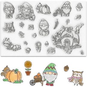ALIBBON Thanksgiving Turkey Clear Stamps for Card Making and Photo Album Decorations, Leaves Pumpkin Clear Stamps, Greeting Words Transparent Silicone Rubber Stamps for Crafts and DIY Scrapbooking