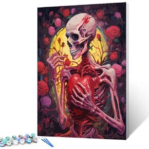 Tucocoo Vintage Spooky Paint by Numbers for Adults Kids on Canvas Gothic Wall Art for Bedroom Decoration DIY Burning Skull Human Oil Painting Acrylic Paints Halloween Home Decor 16x20inch Frameless