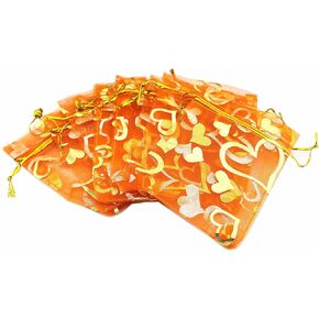 QIANHAILIZZ 100 حزمة 2.8 × 3.5 بوصة زهرة القلب الأورجانزا مجوهرات هدية الحقيبة الحلوى الحقيبة الرباط حقائب الزفاف لصالح B511S (قلب الذهب الأبيض) in Kuwait