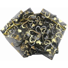 QIANHAILIZZ 100 حزمة 2.8 × 3.5 بوصة زهرة القلب الأورجانزا مجوهرات هدية الحقيبة الحلوى الحقيبة الرباط حقائب الزفاف لصالح B511S (قلب الذهب الأبيض) in Kuwait