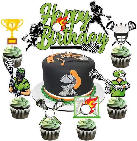 Lacrosse Cake Cupcake Toppers for Boys, Green Lacrosse Birthday Party Decorations Happy Birthday Cake Cupcake Topper for Boy Sport Theme Birthday Party in Saudi Arabia