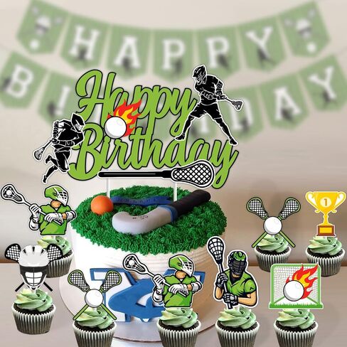 Lacrosse Cake Cupcake Toppers for Boys, Green Lacrosse Birthday Party Decorations Happy Birthday Cake Cupcake Topper for Boy Sport Theme Birthday Party in Saudi Arabia