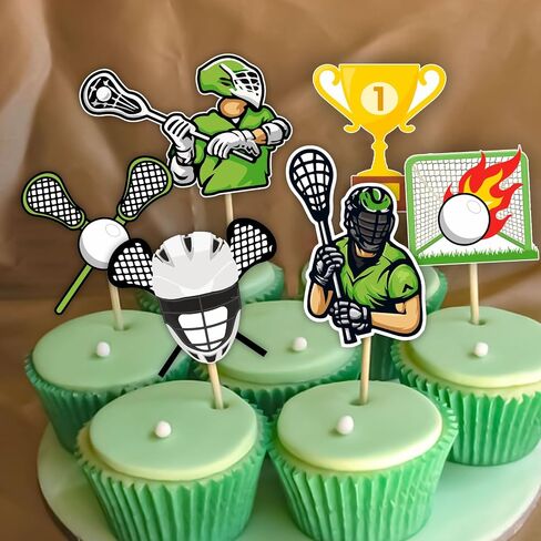 Lacrosse Cake Cupcake Toppers for Boys, Green Lacrosse Birthday Party Decorations Happy Birthday Cake Cupcake Topper for Boy Sport Theme Birthday Party in Saudi Arabia