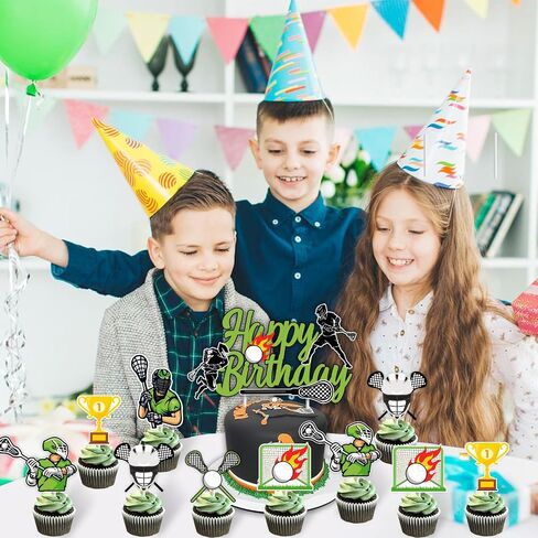 Lacrosse Cake Cupcake Toppers for Boys, Green Lacrosse Birthday Party Decorations Happy Birthday Cake Cupcake Topper for Boy Sport Theme Birthday Party in Saudi Arabia