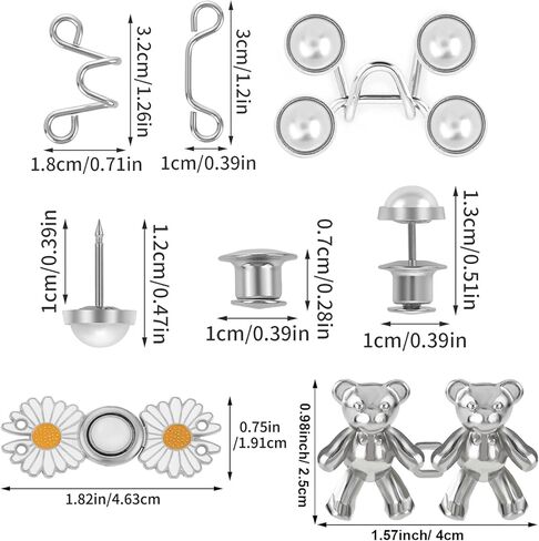 12 مجموعة من دبابيس زر الجينز، قابلة للتعديل بدون خياطة، معدنية قابلة للفصل، سراويل بديلة لشد الخصر، مشبك لؤلؤ، مشبك شال سترة، دبابيس صناعية، دبابيس أمان ممتدة لسراويل الجينز الفضفاضة in Kuwait