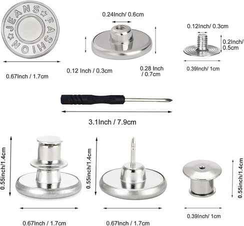 12 مجموعة من دبابيس زر الجينز، قابلة للتعديل بدون خياطة، معدنية قابلة للفصل، سراويل بديلة لشد الخصر، مشبك لؤلؤ، مشبك شال سترة، دبابيس صناعية، دبابيس أمان ممتدة لسراويل الجينز الفضفاضة in Kuwait
