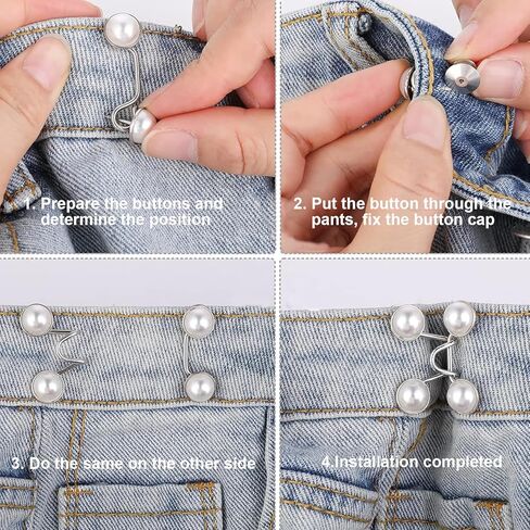 12 مجموعة من دبابيس زر الجينز، قابلة للتعديل بدون خياطة، معدنية قابلة للفصل، سراويل بديلة لشد الخصر، مشبك لؤلؤ، مشبك شال سترة، دبابيس صناعية، دبابيس أمان ممتدة لسراويل الجينز الفضفاضة in Kuwait
