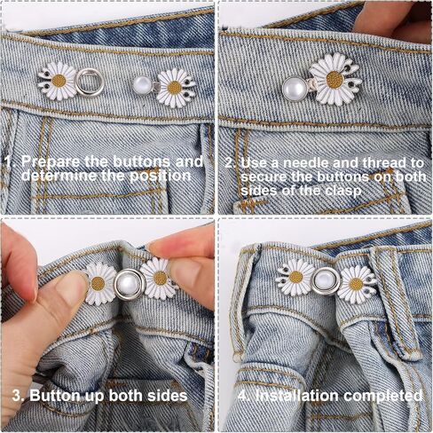 12 مجموعة من دبابيس زر الجينز، قابلة للتعديل بدون خياطة، معدنية قابلة للفصل، سراويل بديلة لشد الخصر، مشبك لؤلؤ، مشبك شال سترة، دبابيس صناعية، دبابيس أمان ممتدة لسراويل الجينز الفضفاضة in Kuwait