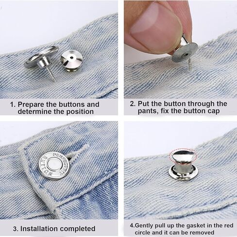 12 مجموعة من دبابيس زر الجينز، قابلة للتعديل بدون خياطة، معدنية قابلة للفصل، سراويل بديلة لشد الخصر، مشبك لؤلؤ، مشبك شال سترة، دبابيس صناعية، دبابيس أمان ممتدة لسراويل الجينز الفضفاضة in Kuwait