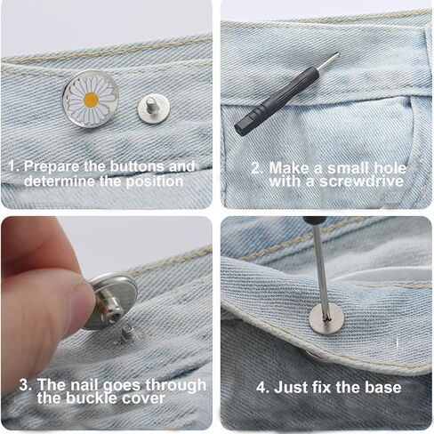 12 مجموعة من دبابيس زر الجينز، قابلة للتعديل بدون خياطة، معدنية قابلة للفصل، سراويل بديلة لشد الخصر، مشبك لؤلؤ، مشبك شال سترة، دبابيس صناعية، دبابيس أمان ممتدة لسراويل الجينز الفضفاضة in Kuwait