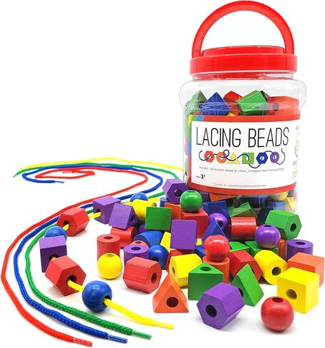 Blu Jay Wooden Lacing Beads for Toddlers 1-3 & 3-5 – 125 PCS with Storage Tub | Stringing Beads for Toddlers 1-3 & Fine Motor Skills Toy for Hand-Eye Coordination & Color Sorting in Saudi Arabia