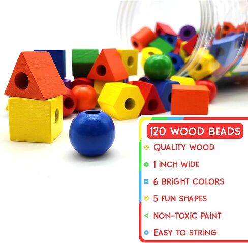Blu Jay Wooden Lacing Beads for Toddlers 1-3 & 3-5 – 125 PCS with Storage Tub | Stringing Beads for Toddlers 1-3 & Fine Motor Skills Toy for Hand-Eye Coordination & Color Sorting in Saudi Arabia