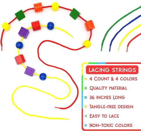 Blu Jay Wooden Lacing Beads for Toddlers 1-3 & 3-5 – 125 PCS with Storage Tub | Stringing Beads for Toddlers 1-3 & Fine Motor Skills Toy for Hand-Eye Coordination & Color Sorting in Saudi Arabia