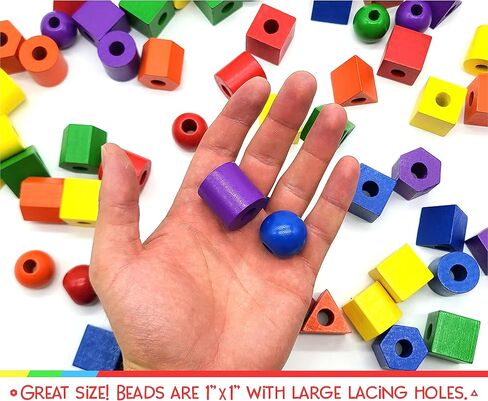 Blu Jay Wooden Lacing Beads for Toddlers 1-3 & 3-5 – 125 PCS with Storage Tub | Stringing Beads for Toddlers 1-3 & Fine Motor Skills Toy for Hand-Eye Coordination & Color Sorting in Saudi Arabia