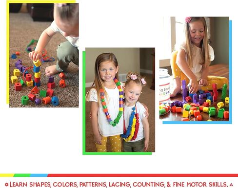 Blu Jay Wooden Lacing Beads for Toddlers 1-3 & 3-5 – 125 PCS with Storage Tub | Stringing Beads for Toddlers 1-3 & Fine Motor Skills Toy for Hand-Eye Coordination & Color Sorting in Saudi Arabia