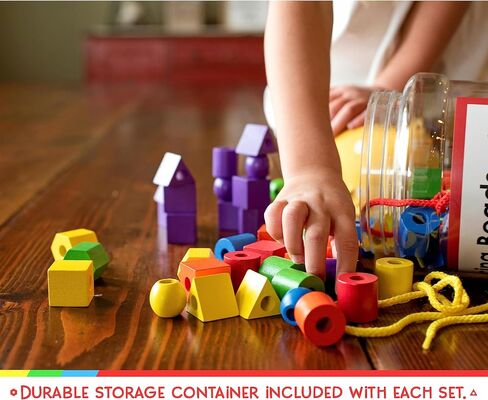 Blu Jay Wooden Lacing Beads for Toddlers 1-3 & 3-5 – 125 PCS with Storage Tub | Stringing Beads for Toddlers 1-3 & Fine Motor Skills Toy for Hand-Eye Coordination & Color Sorting in Saudi Arabia