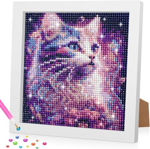 فينديجا مجموعة رسم ماسي 5 دي للاطفال والبالغين مع اطار خشبي، قطة، حفر كامل للفنون والحرف اليدوية للاطفال من سن 6-8-10-12 سنة للبنات والاولاد لعيد الميلاد in Kuwait