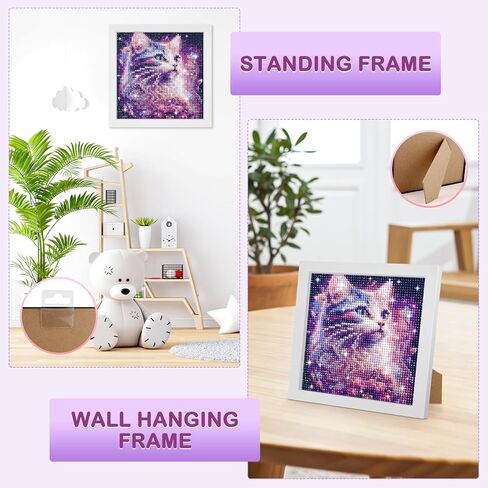 فينديجا مجموعة رسم ماسي 5 دي للاطفال والبالغين مع اطار خشبي، قطة، حفر كامل للفنون والحرف اليدوية للاطفال من سن 6-8-10-12 سنة للبنات والاولاد لعيد الميلاد in Kuwait