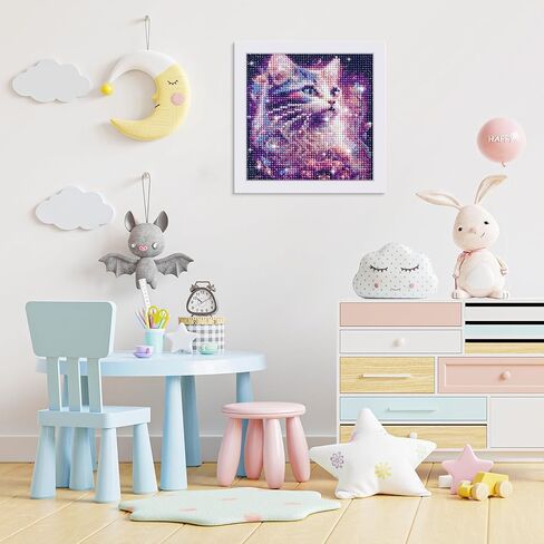 فينديجا مجموعة رسم ماسي 5 دي للاطفال والبالغين مع اطار خشبي، قطة، حفر كامل للفنون والحرف اليدوية للاطفال من سن 6-8-10-12 سنة للبنات والاولاد لعيد الميلاد in Kuwait