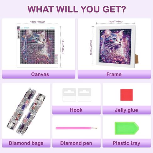 فينديجا مجموعة رسم ماسي 5 دي للاطفال والبالغين مع اطار خشبي، قطة، حفر كامل للفنون والحرف اليدوية للاطفال من سن 6-8-10-12 سنة للبنات والاولاد لعيد الميلاد in Kuwait