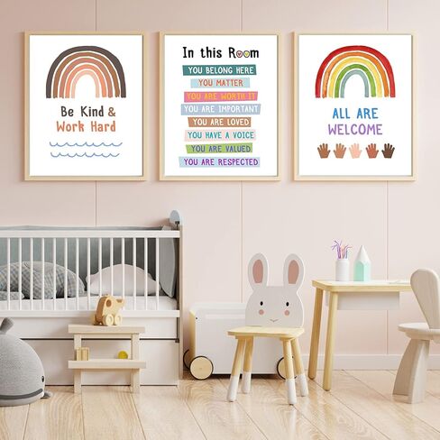 لافتة قوس قزح للفصول الدراسية، ملصق قوس قزح متنوع، للفصول الدراسية، ديكور المعلم، بوهو في هذه الغرفة، مجموعة من 3 قطع 8 × 10 انش (بدون اطار) in Kuwait