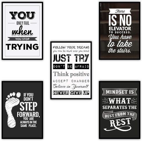 Murvin Large Motivational Posters Set for Classroom Teachers Students Home Office | Set of 5 | 11.7"x16.5" | Quotes of Inspiration and Success | Gym Posters Wall Decor in Kuwait