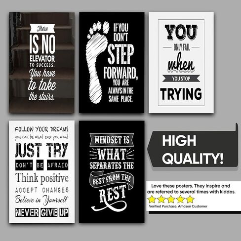 Murvin Large Motivational Posters Set for Classroom Teachers Students Home Office | Set of 5 | 11.7"x16.5" | Quotes of Inspiration and Success | Gym Posters Wall Decor in Kuwait