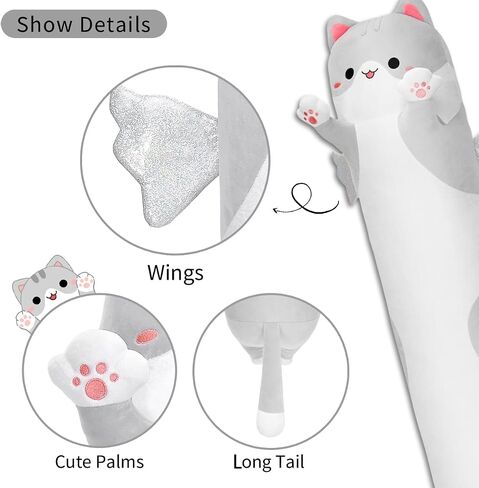 kittydora القط وسادة الجسم القطيفة الطويلة، 20 "28" 36 "44" 51 بوصة سوبر لطيف لينة القط محشوة وسادة اسفنجي، رائعتين هريرة عملاقة Plushies رمي وسادة الحيوانات دمية لعبة هدية لصديقة الفتيات الأولاد in Saudi Arabia